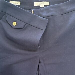 LOFT Navy Slim Riviera Dress Pants with Gold Button